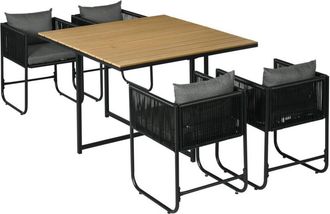 OUTSUNNY Rattan Dining Set, Rattan Cube Dining Sets w/ Space-saving Design