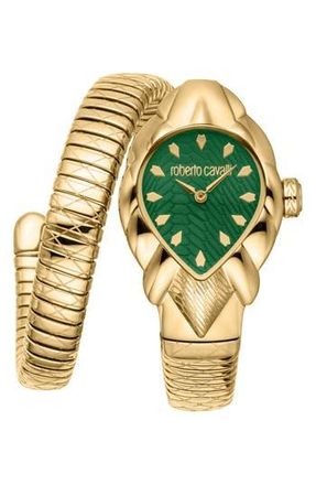 Roberto Cavalli Fiaba Snake Wraparound Bracelet Watch, 24.5mm x 39mm in Gold at Nordstrom Rack
