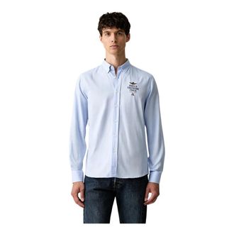 Aeronautica Klassiek Katoenen Overhemd - Heren - Zakelijke Overhemden - Blauw - L - Katoen - Overhemden