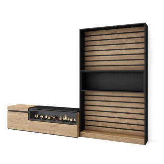 Skraut Home Skraut Home - Muebles De Sal&oacute;n Para Tv, Conjunto De Muebles Comedor, 260x186x35cm, Para Tv Hasta 65, Chimenea El&eacute;ctrica, Estilo Moderno, Roble Y Negro