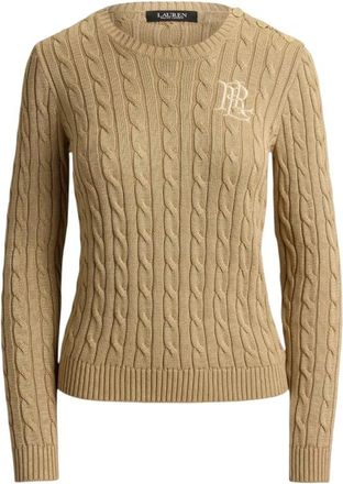 Ralph Lauren Trui met Kabelsteek en Knopen - Dames - Ronde hals truien - Groen - S - Katoen - Truien & Vesten