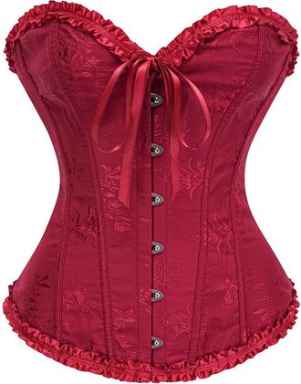 Generic Womens Corset Tops Lace Up Floral Boned Overbust Corsets Bustier Shapewear Lingerie Push Up Bodysuit Holiday Outfit Halloween Christmas Costume (UK, A