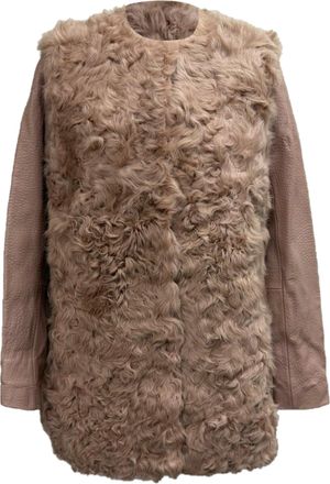 Maje Textured Shearling Coat in Pink Lamb Leather