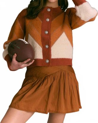 Allison New York Fuzzy Chevron Cardigan In Terracotta