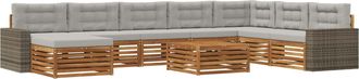 vidaXL Conjunto De Sof&aacute;s De Exterior 9 Uds. Natural Y Gris Claro Vidaxl
