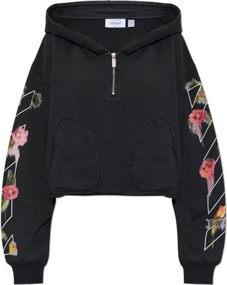 Off-white Cropped Logo Sweatshirt - Dames - Vesten met rits - Zwart - M - Katoen - Hoodies & sweatvesten