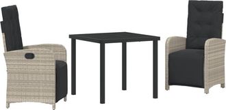 vidaXL Garden Dining Set 3 pcs Light Grey Poly Rattan Vidaxl