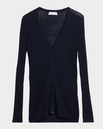 Gabriela Hearst Emma Cashmere Pointelle Rib V-Neck Cardigan