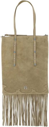 Pinko Su&egrave;de Shoppingtas met Franjes - Dames - Shoppers - Beige - ONE Size - Su&egrave;de - Tassen