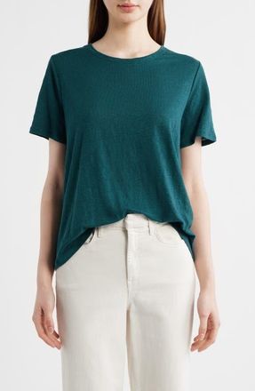 Eileen Fisher Organic Linen Crewneck T-Shirt in Kelp at Nordstrom, Size X-Large