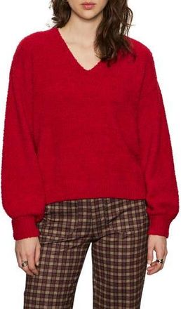 Sanctuary Teddy Fleece V-Neck Sweater in Cherry Red at Nordstrom Rack, Size Xx-Large P