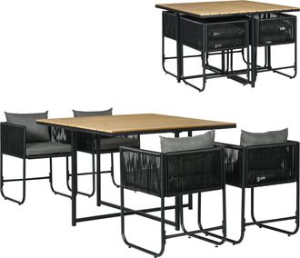 OEM Conjunto De Jard&iacute;n Exterior Con Mesa Cuadrada 110x110x75 Cm Y 4 Sillas Con Cojines 50,5x49,5x67 Cm Negro Y Natural