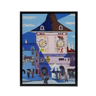 Artery8 Bern with Belltower Ernst Ludwig Kirchner Black Framed Canvas Wall Art | Size: W24 x H32