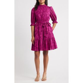 Eliza J Floral Jacquard Metallic Stripe Chiffon Dress in Fuchsia at Nordstrom Rack, Size 12
