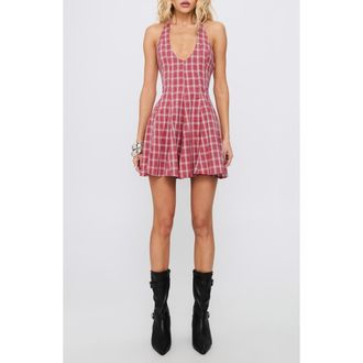 Princess Polly Out of Nowhere Halter Minidress in Red Check at Nordstrom, Size 0