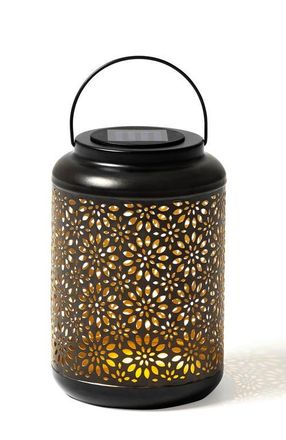 Glitzhome Metal Cutout Flower Solar Powered Outdoor Hanging Lantern with LED Light in Black at Nordstrom, Size Medium