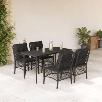 vidaXL Set De Muebles Jard&iacute;n 5 Pzas Con Cojines Rat&aacute;n Sint&eacute;tico Negro Vidaxl