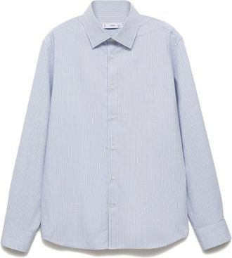 Mango Slim Fit Pinstripe Button-Up Shirt in Sky Blue at Nordstrom, Size X-Large