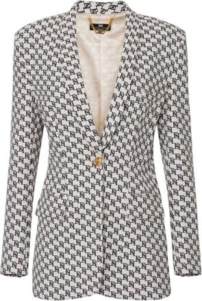 Elisabetta Franchi Single-Breasted Jas met Logo Print - Dames - Blazers - Veelkleurig - S - Polyester - Jassen