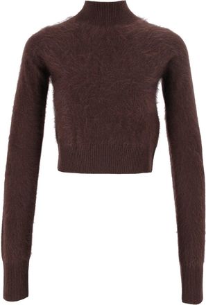 Sportmax Brown Agio High Neck Cropped Cashmere Sweater