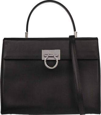 Ferragamo Convertible Top Handle Bag Leather Black Leather Handbag (Pre-Owned)
