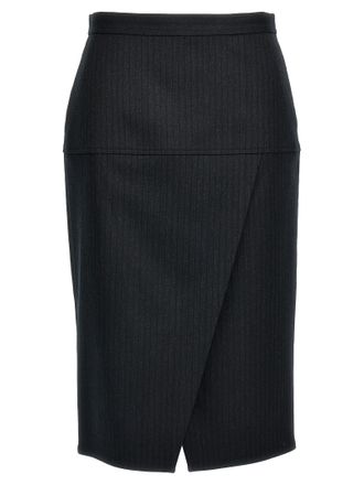 Fendi Gray Virgin Wool Midi Womens Skirt