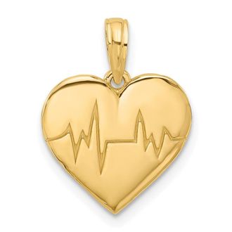 Diamond2Deal 14k Yellow Gold Polished Fancy EKG Heart Charm Pendant