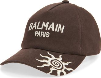 Balmain Paris Embroidered Cotton Twill Baseball Cap in White Brown/Beige at Nordstrom