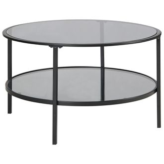 Beliani Mesa De Centro Redonda Moderna De Vidrio Templado &Oslash; 80 Cm Estante De Hierro Negro Tellaka