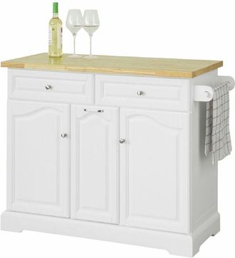 SoBuy Carrito de Cocina con Cajones y Puertas Madera de Caucho con Tablero Aparador con Ruedas 115 x 46 x 90 cm FKW100-WN SoBuy ES
