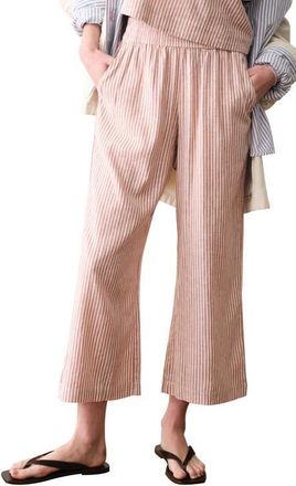 Marine Layer Allison Stripe Pull-On Crop Wide Leg Hemp Blend Pants in Rust Stripe at Nordstrom, Size X-Small
