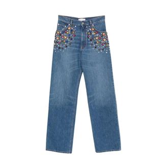 Stella McCartney Jeans met Kristalversiering en Rechte Pijpen - Dames - Jeans - Blauw - Maat: W27 Katoen