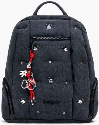Desigual Womens Mickey Mouse Denim Backpack - Grey