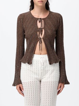 Twinset Linen-Blend Cardigan with Crew Neck and Tie Closure