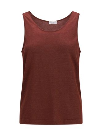 Brunello Cucinelli Womens Luminous Knit Tank Top Red Bean Cashmere (capra Hircus)