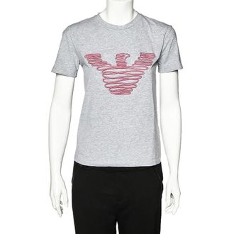 Emporio Armani Grey Cotton Logo Embroidered Crew Neck T-Shirt