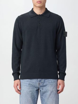 Stone Island Long-Sleeved Wool Knit Polo Shirt with Compass Logo