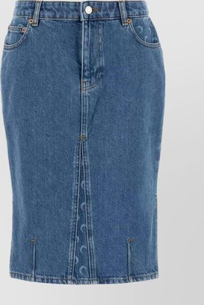 Marine Serre denim skirt featuring back pockets and belt loops
