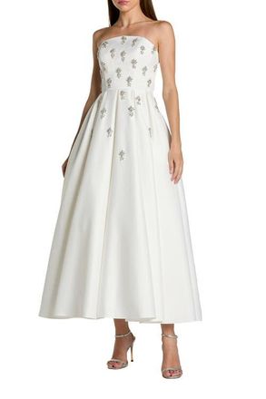 Mac Duggal Crystal Embellished Strapless Satin A-Line Dress in Ivory at Nordstrom, Size 16