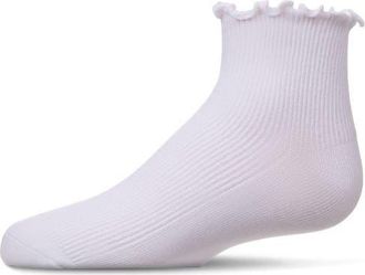 MeMoi Ruffled Top Thin Ribbed Anklet Socks in White at Nordstrom, Size 6-12M