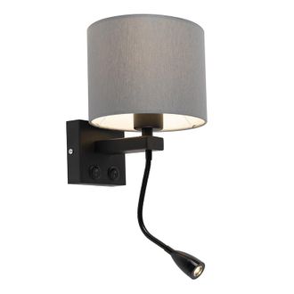QAZQA Moderno Aplique Moderno Negro Con Pantalla Gris - Brescia Textil Redonda Incluye Led Max. 1 X 40 Watt - Qazqa