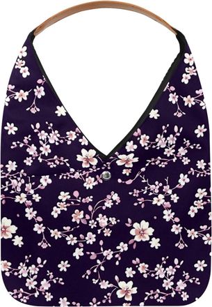 Generic Floral White Purple Pattern Reusable Lightweight Grocery Bags - Foldable Into Compact Pouch, Washable & Sturdy, Multipurpose for Shopping and Travel