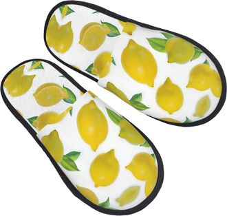 Generic Home Slippers Yellow Lemon Printing Fuzzy Slippers Flat Soft House Shoes For Bathroom Travel Winter M