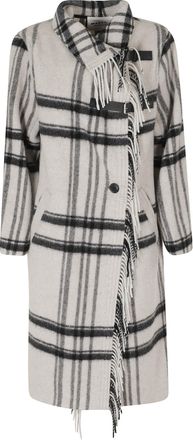 Isabel Marant Ecru/Black Checkered Wool-Blend Long Coat