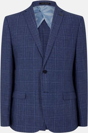 Ted Baker Mens Houndstooth Plaid Suit Jacket in Airforce - Blue - Size 52 (Chest)