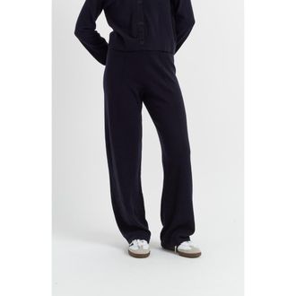 Chinti and Parker Wool Cashmere Wide Leg Track Pants in Navy at Nordstrom, Size X-Small
