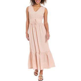 London Times Sleeveless Tiered Maxi Dress in Pink/Cream at Nordstrom Rack, Size X-Large