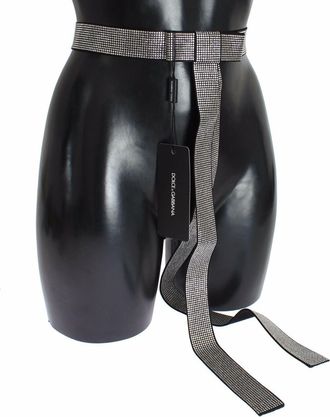 Dolce & Gabbana Mens Black Silk Clear Crystal Bow Waist Belt