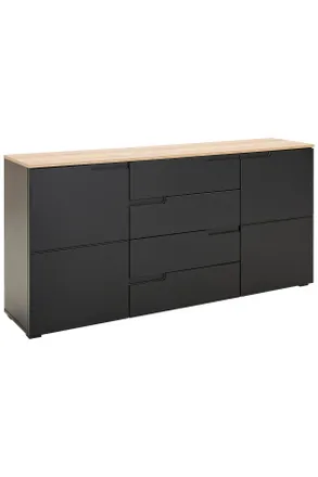 MID.YOU Mid.you Sideboard, Schwarz, Eichefarben, Holzwerkstoff, 4 Schublade(n) Schubladen, 165x80x40 cm, stehend, Kleinm&ouml;bel, Kommoden, Sideboards