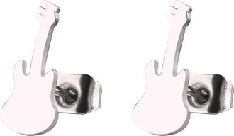 Generic Womens Silver Earrings Stainless Steel Guitar Stud Earrings Women Fashion Stainless Steel Minimalist Fashionable Best Gift Small Hoops (Silver, One Si